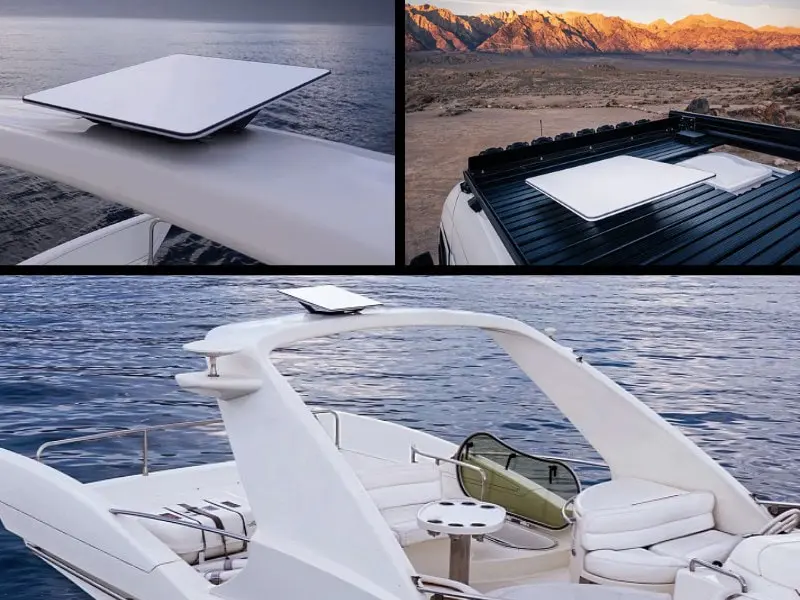 Professional Starlink for RV installation providing off-grid internet at a coastal boondocking location